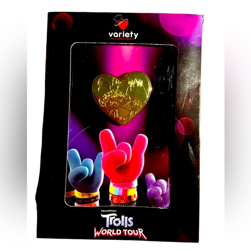 2-NEW: TROLLS WORLD TOUR DREAMWORKS HEART GOLD LAPEL PIN VARIETY CLUB